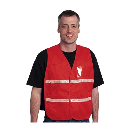 PIP 300-2508/M-XL NON-ANSI IC VEST, RED, POLY/COTTON, H&L CLOSURE, 1IN. WHITE GLOSS TAPE