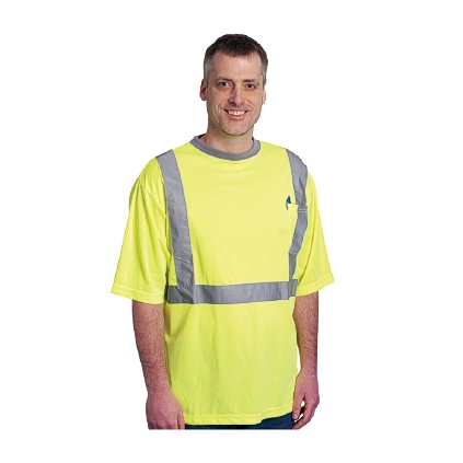 PIP 312-1200-LY/4X CLASS 2 SHORT SLEEVE T-SHIRT, CREW NECK, CHEST POCKET, LIME YELLOW 4XLARGE