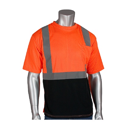 PIP 312-1250B-OR/4X CLASS 2 SHORT SLEEVE T-SHIRT, BLACK BOTTOM, UV BLOCK, ORANGE