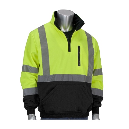PIP 323-1330B-LY/2X CLASS 3 1/4 ZIP SWEATSHIRT, BLACK BOTTOM, WATER REPELLENT, LY