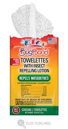 PRIMARY-SOURCE 88500 BUGBAND TOWELETTES HANGING DISPENSER BOX (1PK = FOIL POUCH OF 2 TOWELETTES)