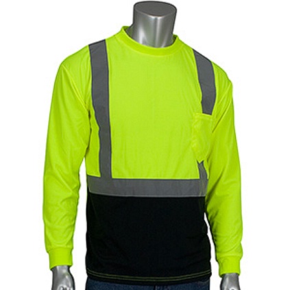 PIP 312-1350B-LY/L CLASS 2 LONG SLEEVE T-SHIRT, BLACK BOTTOM, UV BLOCK, LY & OR