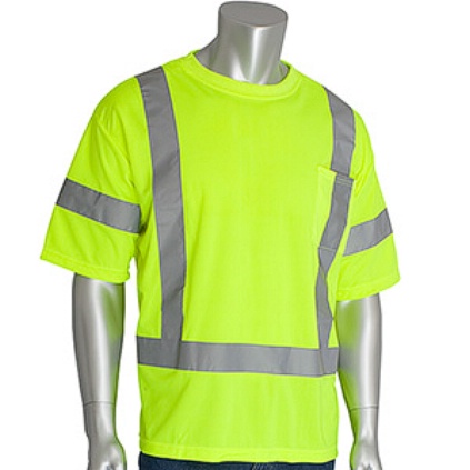 PIP 313-CNTSELY-L CLASS 3 SHORT SLEEVE T-SHIRT, CREW NECK, CHEST POCKET, LY