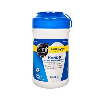 SANI 726-P43572CT HANDS INSTANT SANITIZING WIPES 5"x6" WHITE 150 SHEETS PER CANISTER