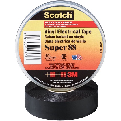 3M 7000006092 SUPER 88 VINYL ELECTRICAL TAPE, 3/4 IN X 66 FT, BLACK, 10 ROLLS/CARTON, 100 ROLLS/CASE, MUST ORDER 100 AT A TIME.