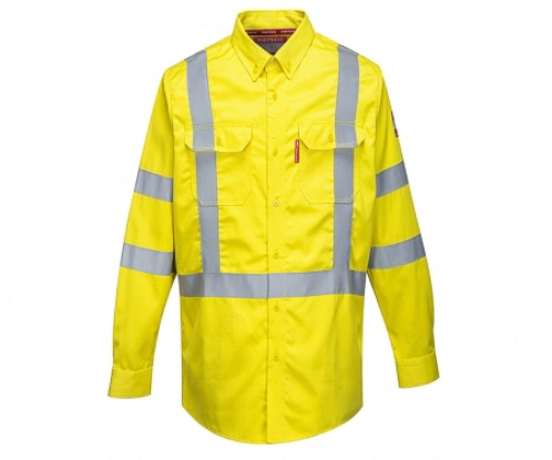 PORT FR95YERM BIZFLAME 88/12 FR HI-VIS SHIRT OFFERS GUARANTEED FLAME RESISTANCE FOR THE LIFE OF THE GARMENT.YELLOW