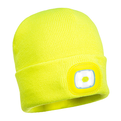 PORT B029YER YELLOW BEANIE LED HEAD LIGHT USB RECHARGEABLE ACRYLIC ONE SIZE