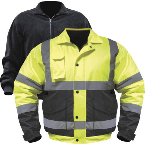 OTOL UHV563-XL-YB XLARGE YELLOW HIGH VISIBILITY BOMBER JACKET W/ZIP OUT LINER CLASS 3