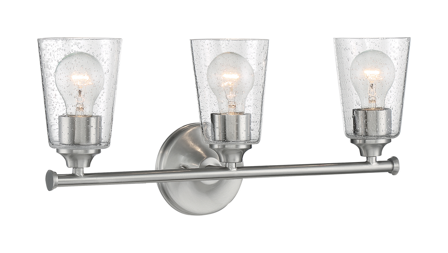 NUVO 60-7183 BRANSEL; 3 LIGHT; VANITY FIXTURE; BRUSHED NICKEL FINISH WITH CLEAR SEEDED GLASS