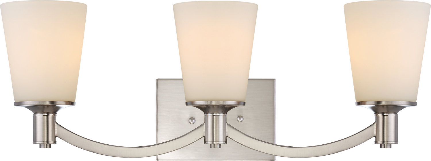 NUVO 60-5823 LAGUNA; NICKEL VANITY WITH WHITE GLASS FIXTURE 3-100A