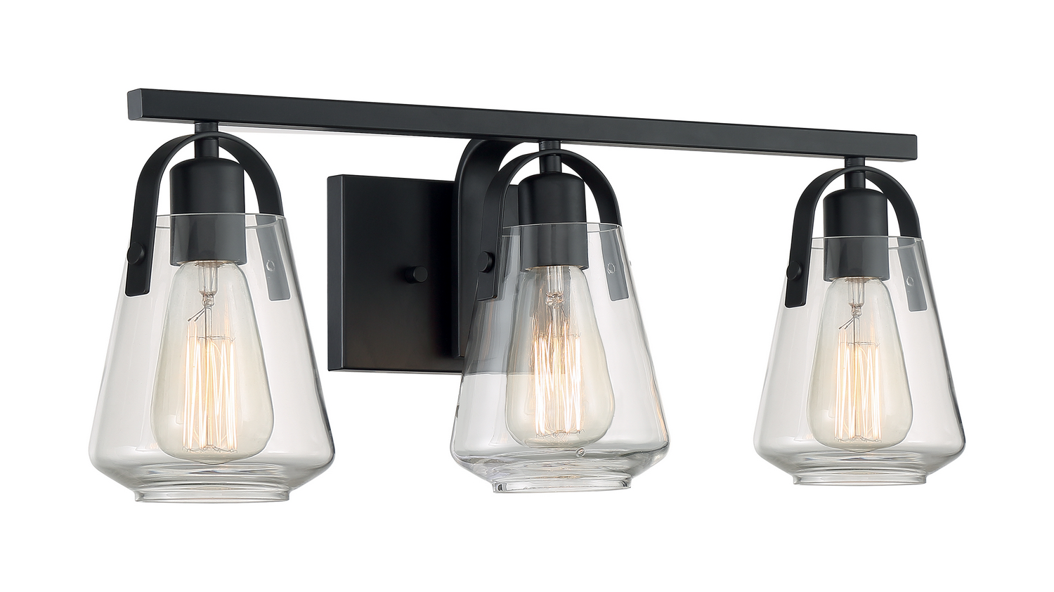 NUVO 60-7103 SKYBRIDGE; 3 LIGHT; VANITY FIXTURE; MATTE BLACK FINISH WITH CLEAR GLASS