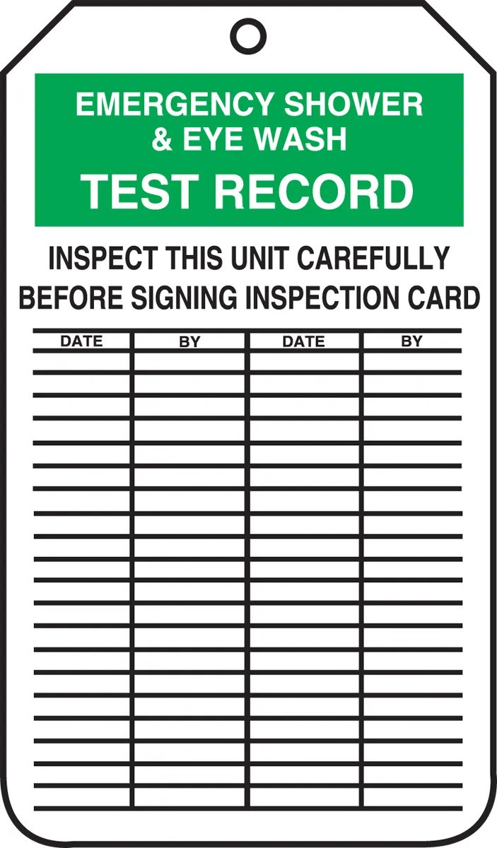 ACCUFORM MGT207CTP SAFETY TAG: EMERGENCY SHOWER & EYE WASH TEST RECORD-INSPECTION THIS UNIT CAREFULLY BEFORE SIGNING INSPECTION CARD 25/PK CARDSTOCK