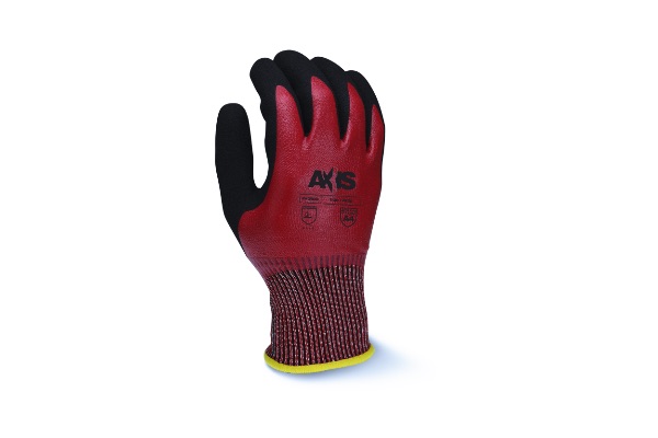 RADI RWG556XL 13-ga Knit HPPE Shell Red Nitrile Waterproof Back Black Sandy Nitrile Palm for Grip Cut and Abrasion Res Seamless Slip-on Cuff ANSI Cut A4 EN388 Cut LEVEL 5