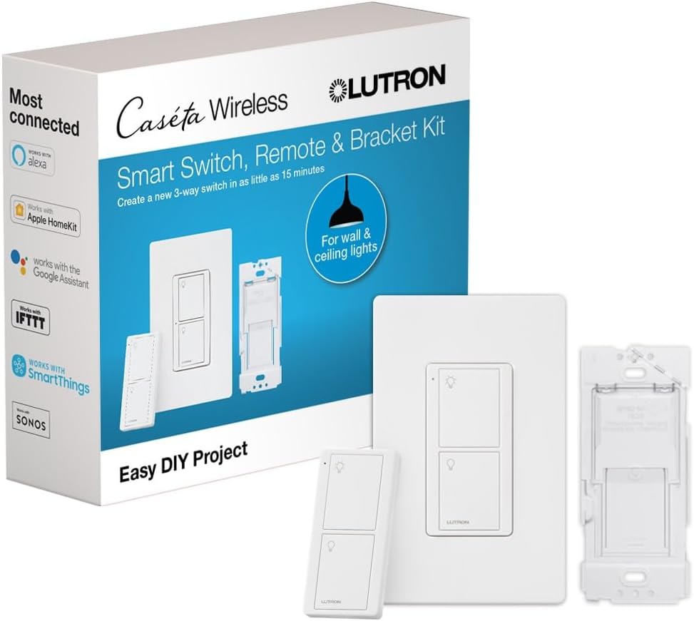 LUTR P-PKG1WS-WH SWITCH 3-WAY KIT CASETA NON-DIMMING HAS PD-5ANS-WH PJ2-2B-WH-L01 PICO-WBX-ADAPT CW1WH 600W-INC 5A-LED 3AMP-FAN