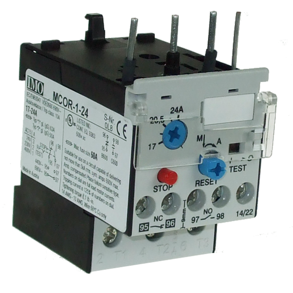 IMO MCOR-1-24 THERMAL OVERLOAD RELAY 17-24A/YD 30-41A MC10 TO MC22 MAN/AUTO RESET 1 NO AND 1NC CONTACT