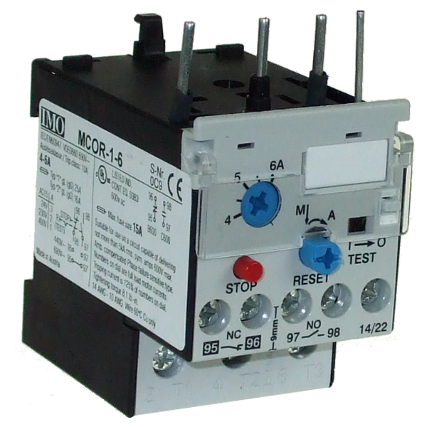 IMO MCOR-1-6 THERMAL OVERLOAD RELAY 4-6A/YD 7-10.5A MC10 TO MC22 MAN/AUTO RESET 1 NO AND 1NC CONTACT