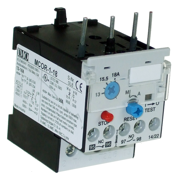 IMO MCOR-1-9 THERMAL OVERLOAD RELAY 6-9A/YD 10.5-15.5A MC10 TO MC22 MAN/AUTO RESET 1 NO AND 1NC CONTACT