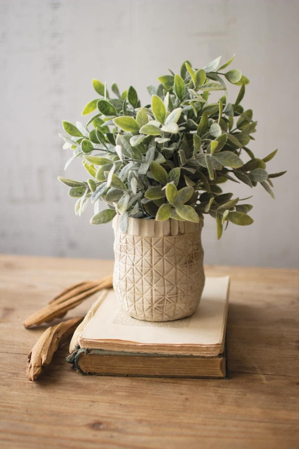KALA CNL1104K ARTIFICIAL SAGE W/ CRISS CROSS RUSTIC WHITE POT *