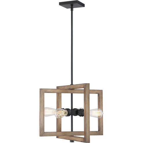 NUVO 60-6827 BEACON 4 LIGHT SMALL PENDANT FIXTURE BLACK WITH GRAY WOOD FINISH *
