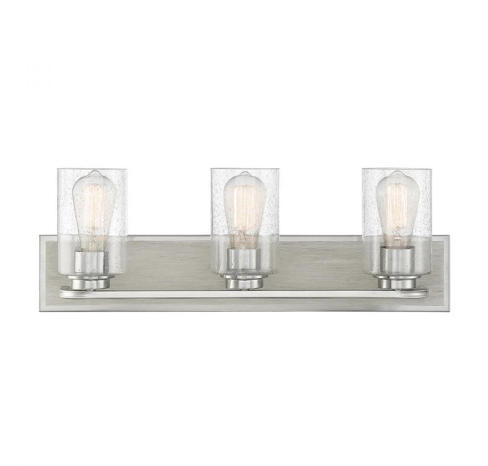 SAVO L876093165 SHEPPARD 3 LIGHT SATIN NICKEL W/ GREYWOOD BATH BAR *