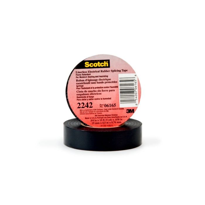 3M 7000058491 2242 RUBBER TAPE, 3/4 IN X 15 FT, BLACK, 1 IN CORE, 1 ROLL/CARTON, 24 ROLLS/CASE