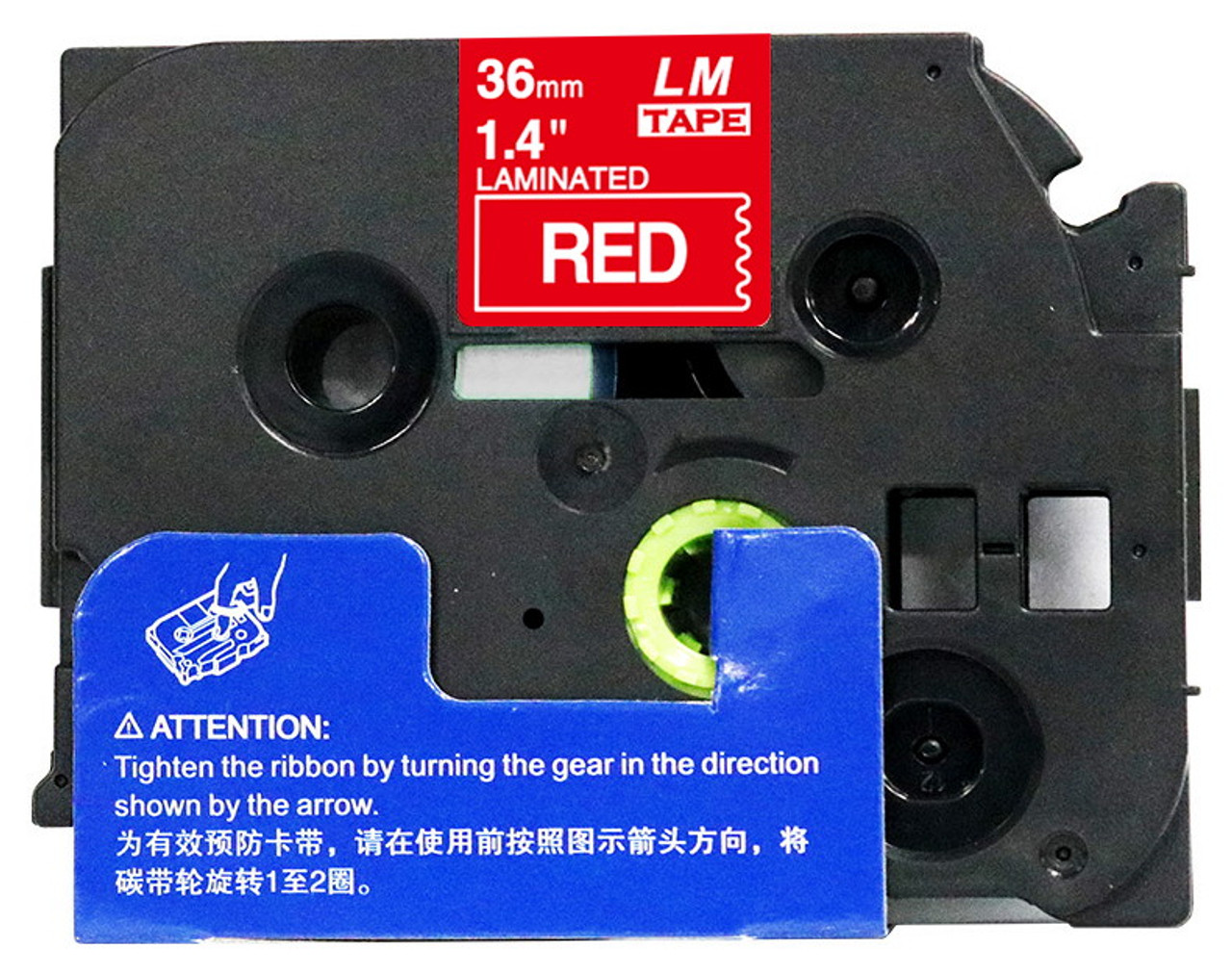 BROT TZE465 1.4 IN X 26.2 FT (36MM X 8M), 11/2" WHITE INK ON RED LABEL