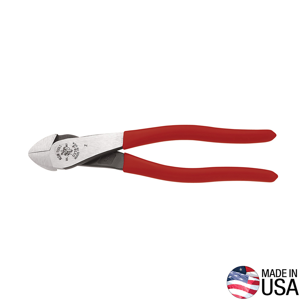 KLEI D238-8 DIAGONAL CUTTING PLIERS, HIGH-LEVERAGE, ANGLED HEAD, 8-INCH