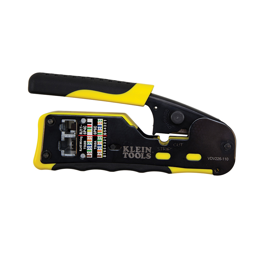 KLEIN VDV226110 RATCHETING CABLE CRIMPER STRIPPER CUTTER FOR PASS THRU JACKS RJ45 RJ11 RJ12